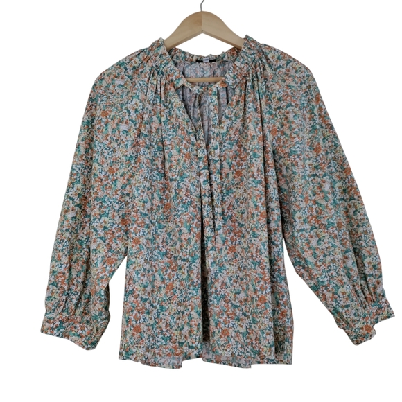 Rails Amal Cassia Floral Balloon Raglan Sleeves Pullover Multicolor Blouse Top - Picture 1 of 10